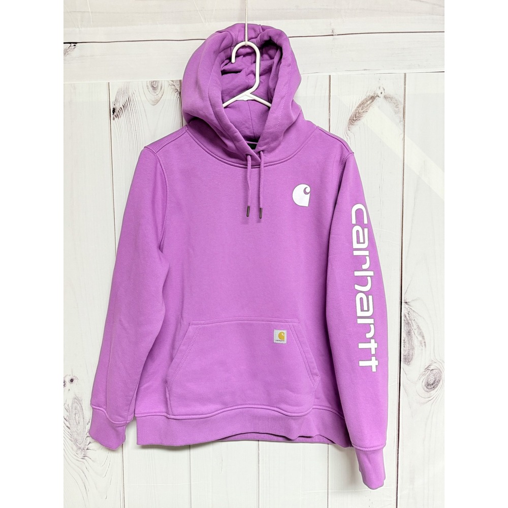 Carhartt Womens Relaxed Fit Hoodie Large Berry Pink Logo Sweatshirt EUC